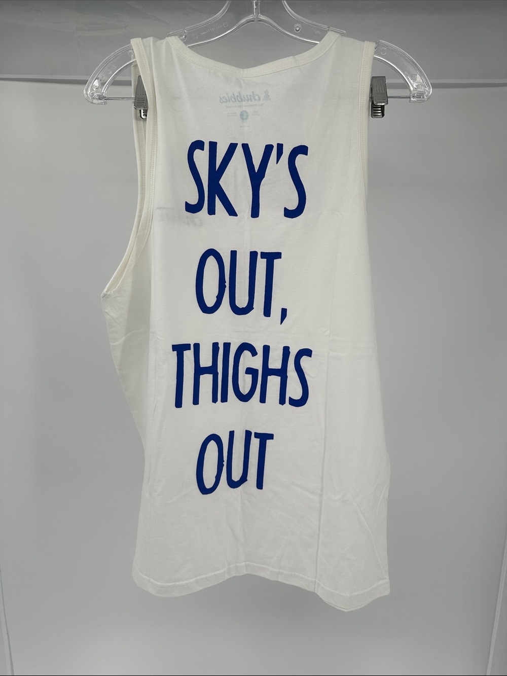 chubbies White Tank Top with Blue Slogan